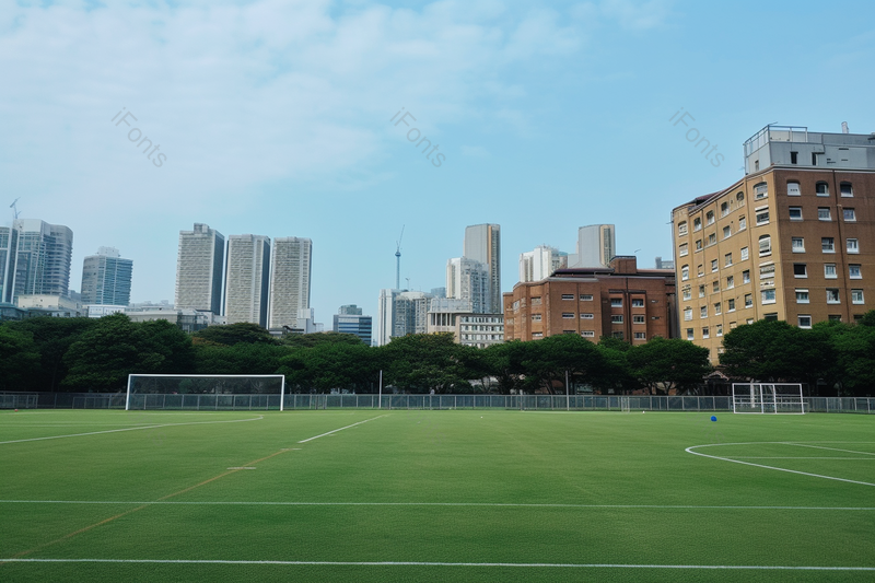 学校蓝天白云足球场教学楼绿草地实拍摄影图,高清,摄影图,摄影图片,图片大全,摄影图免费下载